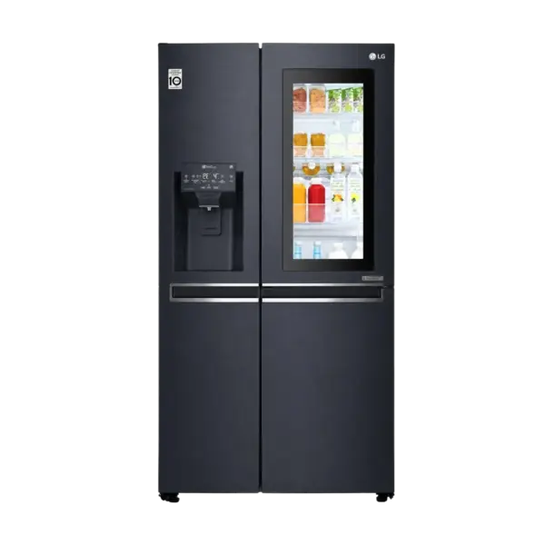 یخچال ساید بای ساید ال جی X247 مشکی مات مدل GC-X247CQAV با درب شیشه‌ای اینستاویو روشن